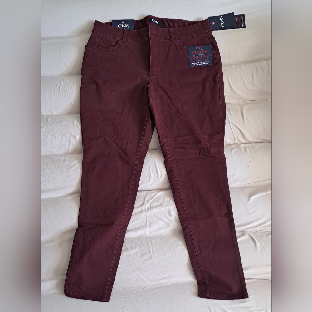 Womens Chaps Mid Rise•Comfort Elastic•Slim Leg•Size 14•Red